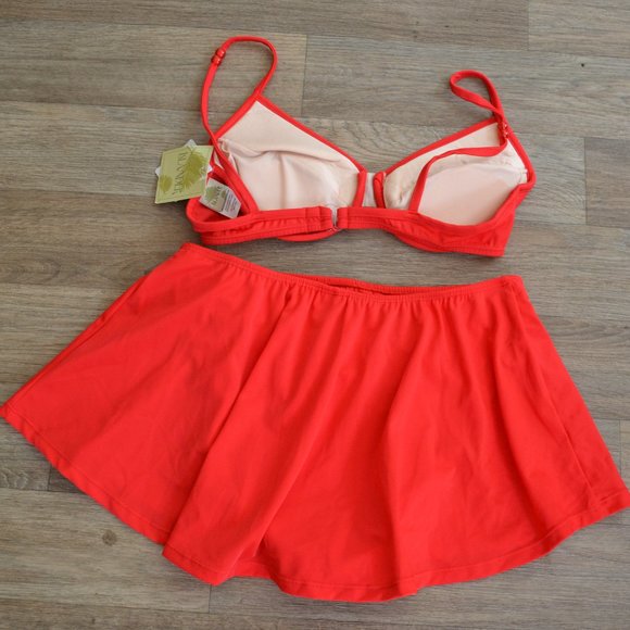 NWT Islander Retro Red Pin-up Bustier Swim Skort Bikini Matching Set Size 12 - Picture 2 of 7